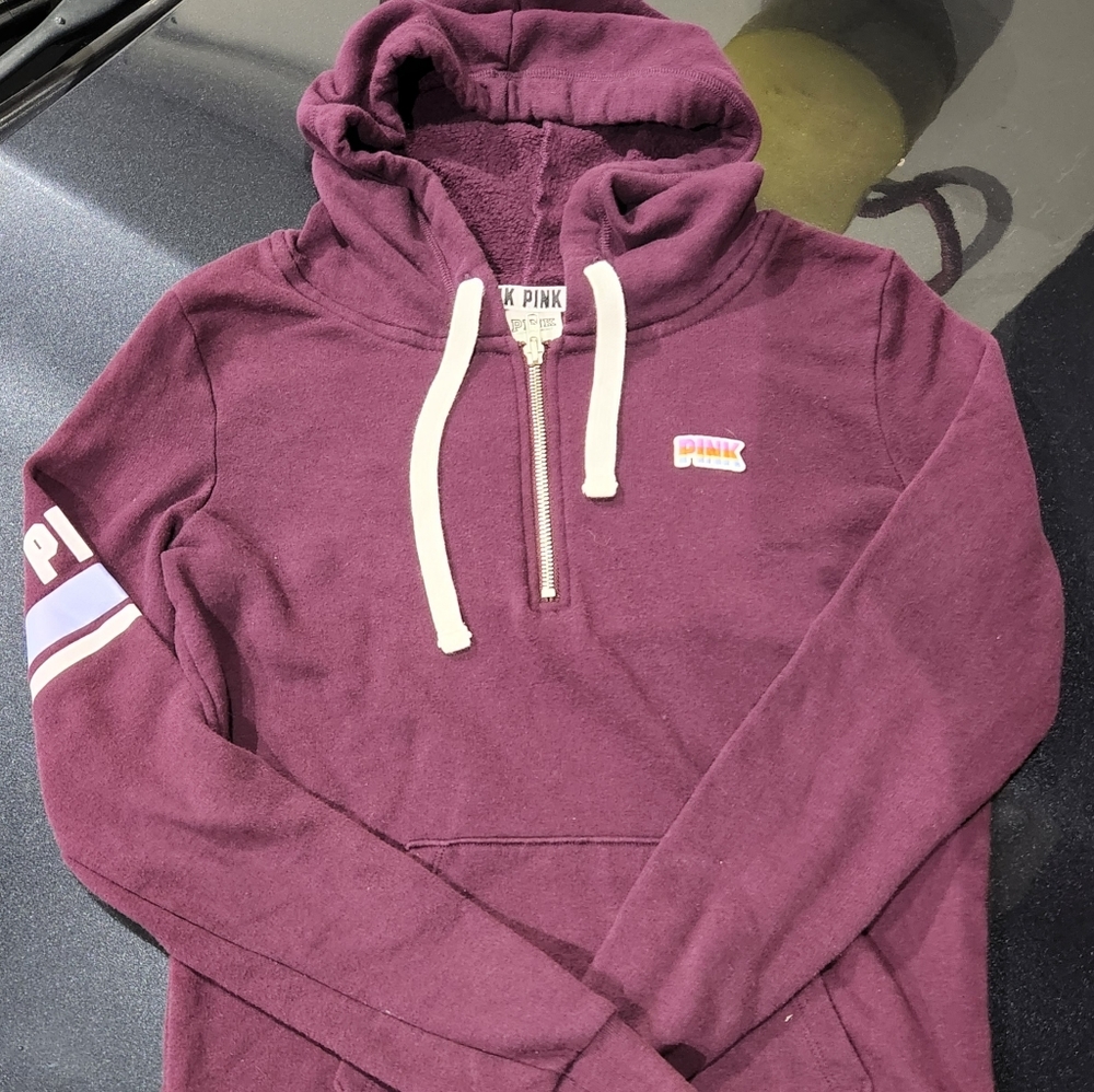 Pink by Victoria's secret Classic maroon hooded half sip sweatshirt size S/P